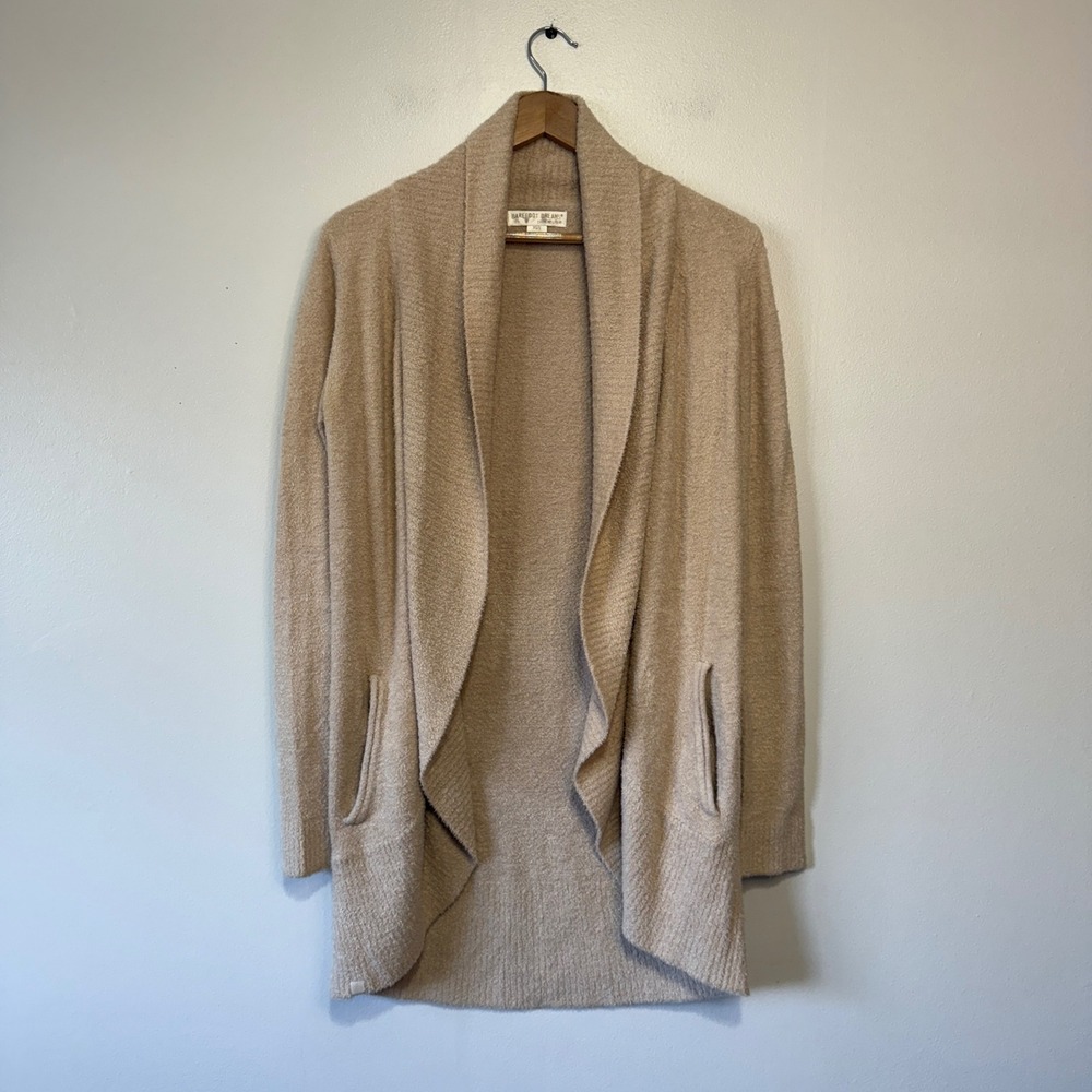 Barefoot Dreams CozyChic Lite Cardigan Shawl Collar Pockets Tan XS‎ S